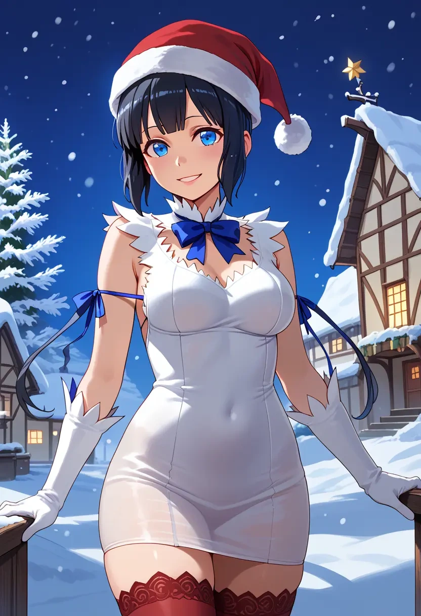 dungeon_ni_deai_wo_motomeru_no_wa_machigatteiru_darou_ka,hestia_(danmachi),Christmas,sweater dress,stockings  - 