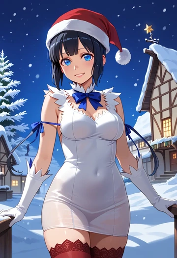 dungeon_ni_deai_wo_motomeru_no_wa_machigatteiru_darou_ka,hestia_(danmachi),Christmas,sweater dress,stockings  - AI generated anime art