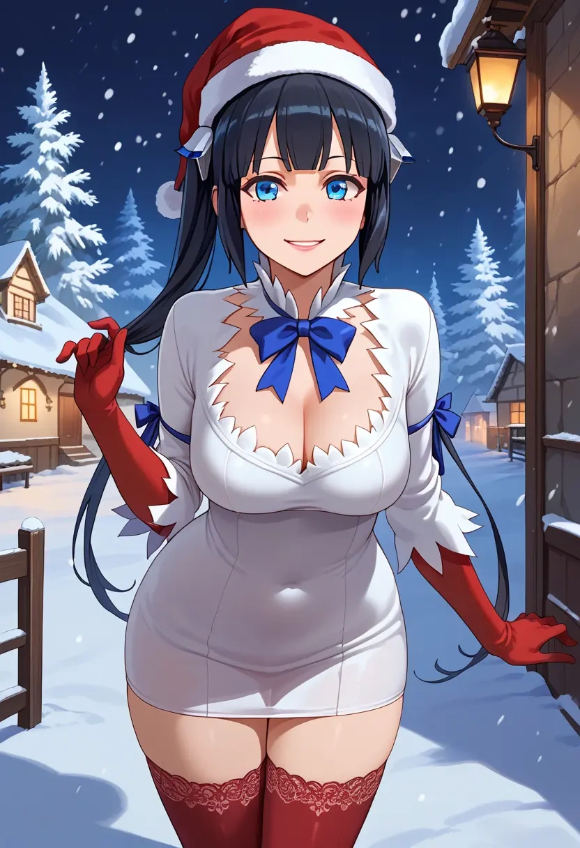 dungeon_ni_deai_wo_motomeru_no_wa_machigatteiru_darou_ka,hestia_(danmachi),Christmas,sweater dress,stockings  - 