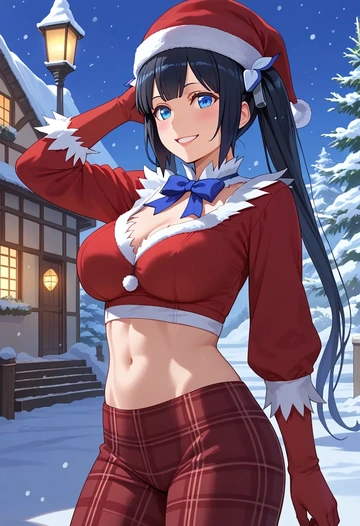 dungeon_ni_deai_wo_motomeru_no_wa_machigatteiru_darou_ka,hestia_(danmachi),Christmas,plaid trousers  - AI generated anime art