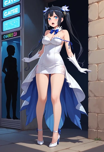 dungeon_ni_deai_wo_motomeru_no_wa_machigatteiru_darou_ka,hestia_(danmachi),gown,strapless,mermaid silhouette  - AI generated anime art