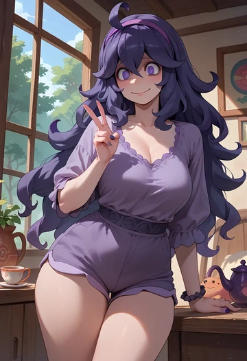 pokemon,hex_maniac_(pokemon),jogger shorts,oversized tank  - AI generated anime art