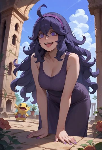 pokemon,hex_maniac_(pokemon),abstract print tank,dolphin shorts  - AI generated anime art