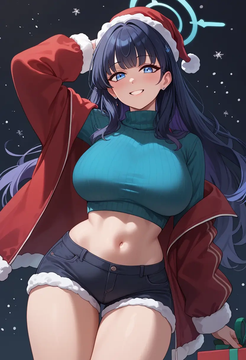 blue_archive,hibiki_(blue_archive),Christmas,red velvet shorts,turtleneck sweater  - 