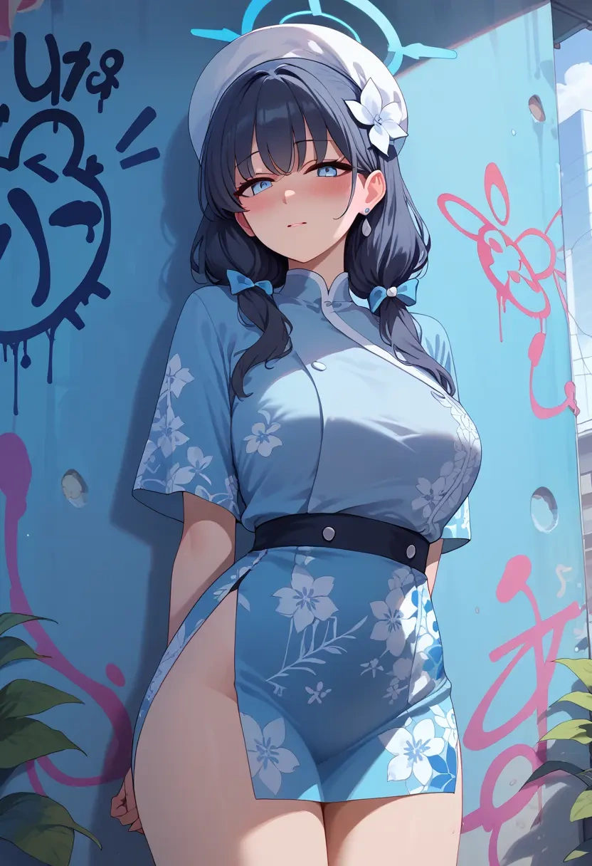 blue_archive,hibiki_(blue_archive),floral graffiti blouse,dolphin shorts  - 