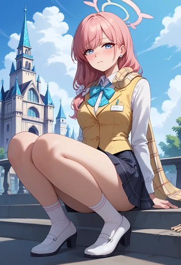 blue_archive,hibiki_(blue_archive),spring,student uniform,vest  - AI generated anime art