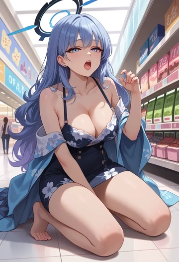 blue_archive,hibiki_(blue_archive),silk slip dress,floral prints  - AI generated anime art