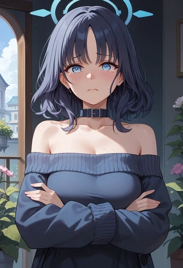 blue_archive,hibiki_(blue_archive),sweater,off-shoulder,collar  - AI generated anime art