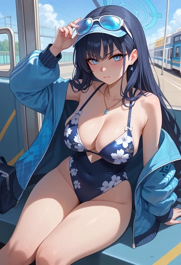 blue_archive,hibiki_(cheer_squad)_(blue_archive),swimsuit,floral print  - AI generated anime art