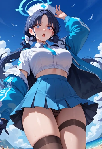 blue_archive,hibiki_(cheer_squad)_(blue_archive),nurse pantyhose,mini skirt, sexy  - AI generated anime art