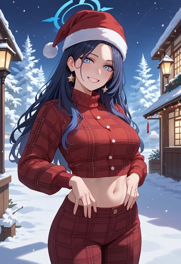 blue_archive,hibiki_(cheer_squad)_(blue_archive),Christmas,plaid trousers  - AI generated anime art