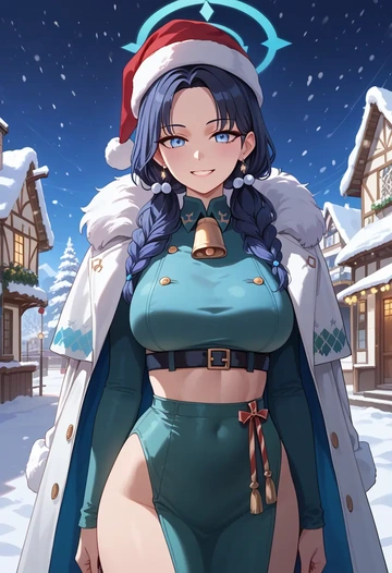 blue_archive,hibiki_(cheer_squad)_(blue_archive),Christmas,dress  - AI generated anime art