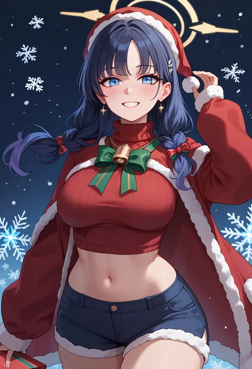 blue_archive,hibiki_(cheer_squad)_(blue_archive),Christmas,red velvet shorts,turtleneck sweater  - 