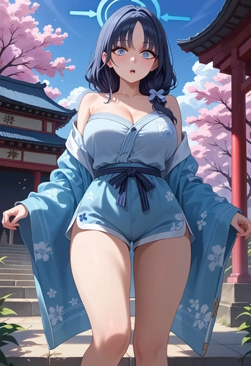 blue_archive,hibiki_(cheer_squad)_(blue_archive),pajamas, low-waisted shorts  - AI generated anime art