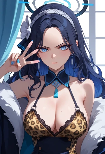 blue_archive,hibiki_(cheer_squad)_(blue_archive),leopard print,silk slip dress  - AI generated anime art