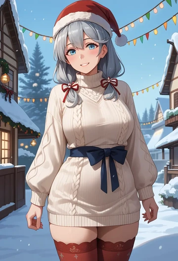 kantai_collection,hibiki_(kancolle),Christmas,sweater dress,stockings  - AI generated anime art