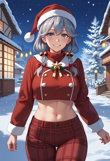 kantai_collection,hibiki_(kancolle),Christmas,plaid trousers  - AI generated anime art