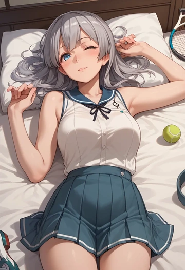 kantai_collection,hibiki_(kancolle),tennis dress,visor,trainers  - AI generated anime art