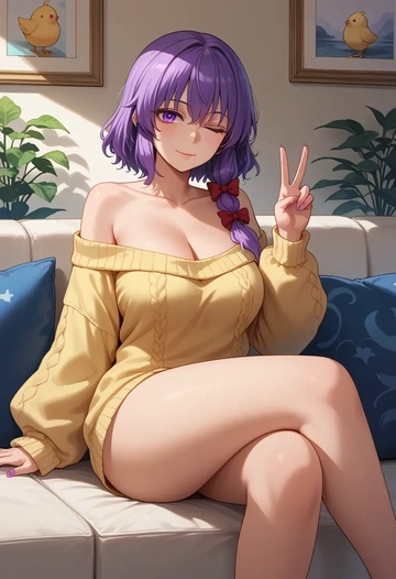 touhou,hieda_no_akyuu,off-shoulder,sweater  - AI generated anime art