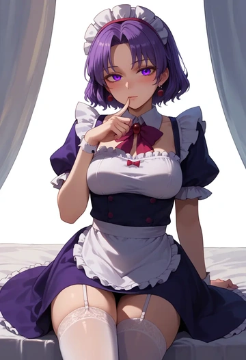 touhou,hieda_no_akyuu,maid, sexy, stockings,panties  - AI generated anime art