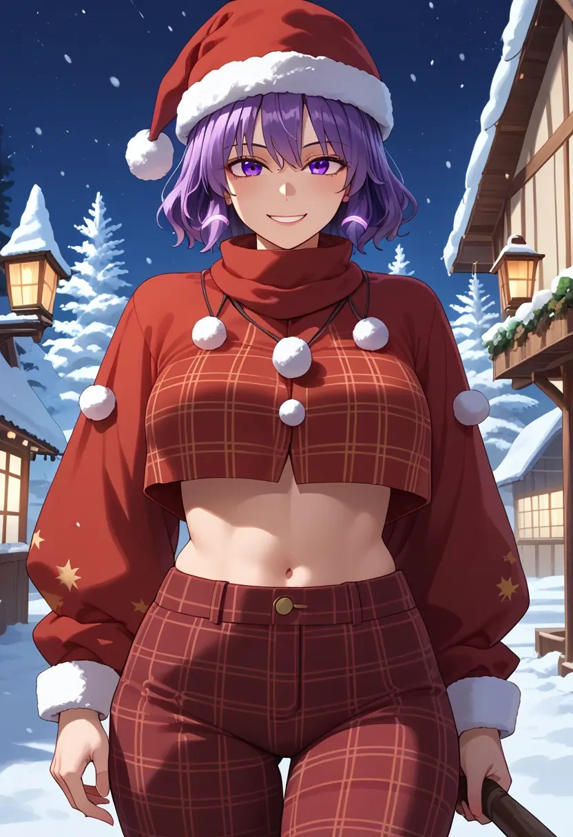 touhou,hieda_no_akyuu,Christmas,plaid trousers  - 