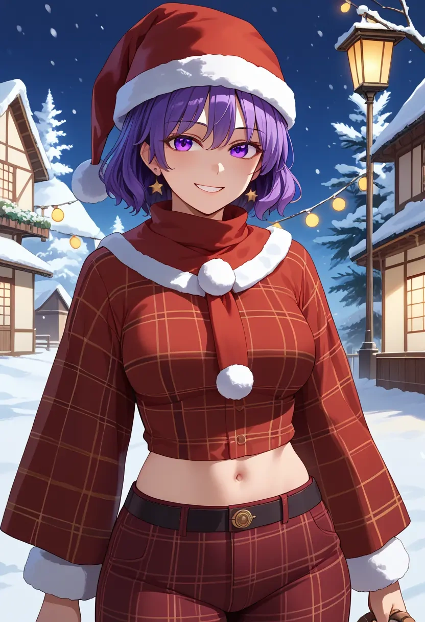 touhou,hieda_no_akyuu,Christmas,plaid trousers  - 