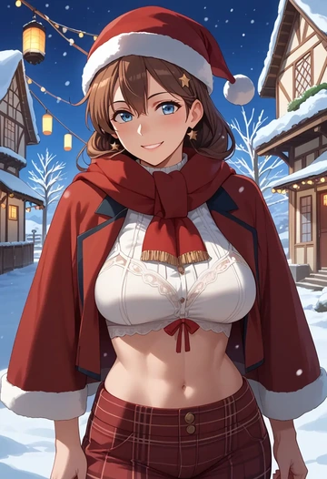 kantai_collection,hiei_(kancolle),Christmas,plaid trousers  - AI generated anime art