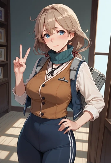 kantai_collection,hiei_(kancolle),vest,quilted,jogger pants  - AI generated anime art