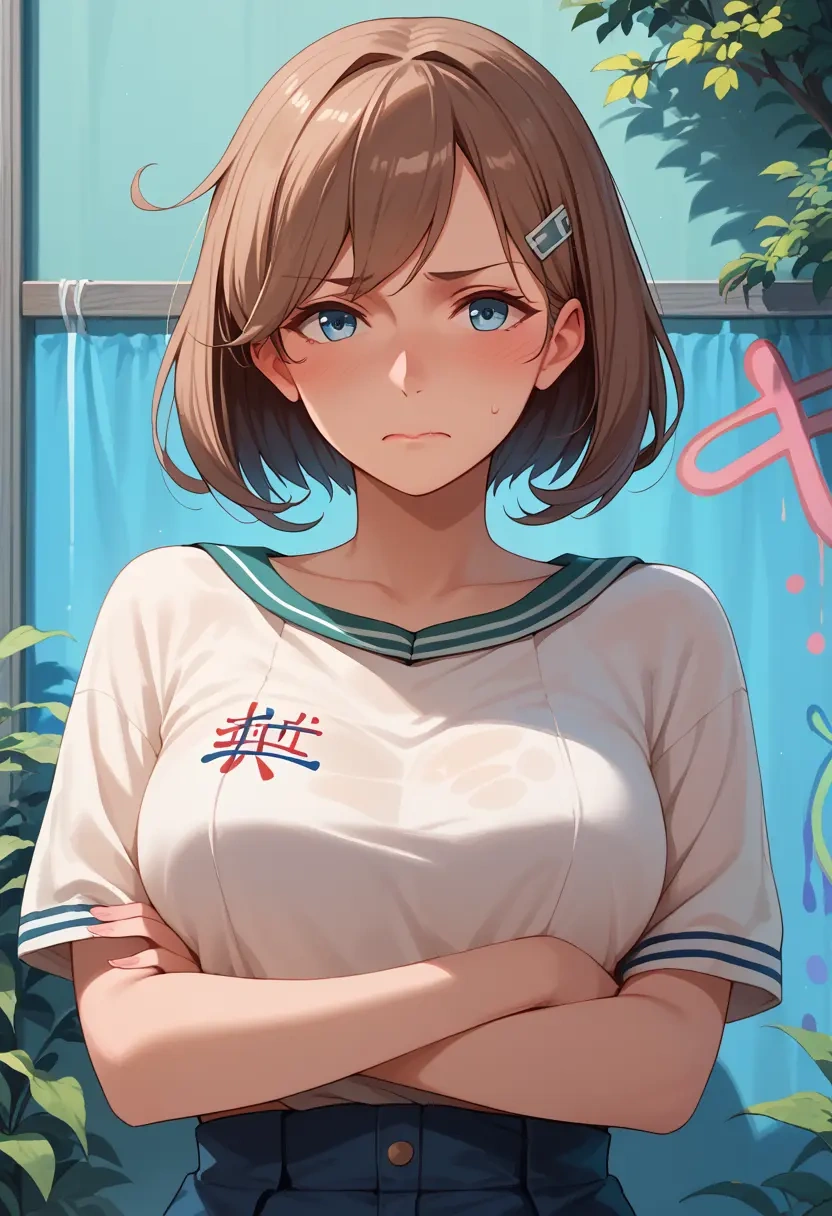 kantai_collection,hiei_(kancolle),cropped graffiti sweatshirt,dolphin shorts  - 