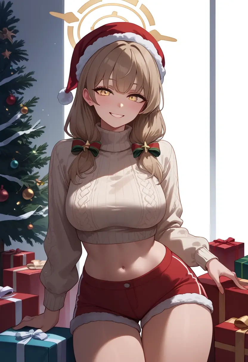 blue_archive,hifumi_(blue_archive),Christmas,red velvet shorts,turtleneck sweater  - 