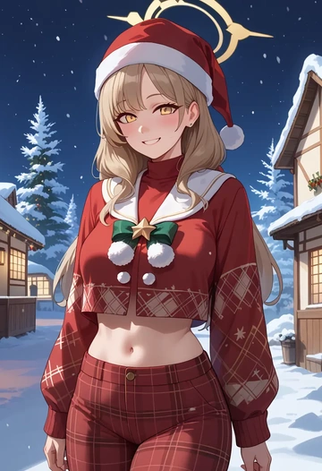 blue_archive,hifumi_(blue_archive),Christmas,plaid trousers  - AI generated anime art