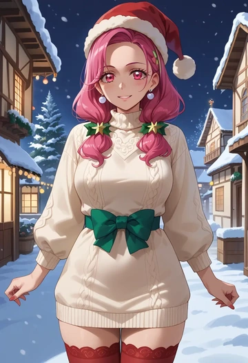 precure,higashi_setsuna,Christmas,sweater dress,stockings  - AI generated anime art