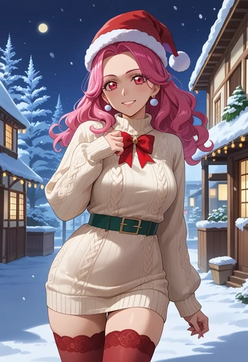 precure,higashi_setsuna,Christmas,sweater dress,stockings  - AI generated anime art