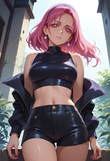 precure,higashi_setsuna,leather,shorts,crop top  - AI generated anime art