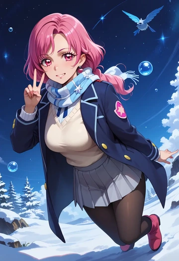 precure,higashi_setsuna,winter,student uniform,puffer coat  - AI generated anime art