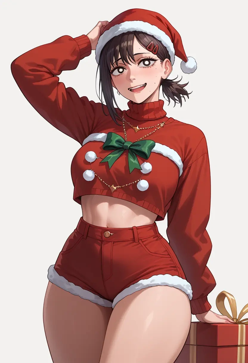 chainsaw_man,higashiyama_kobeni,Christmas,red velvet shorts,turtleneck sweater  - 