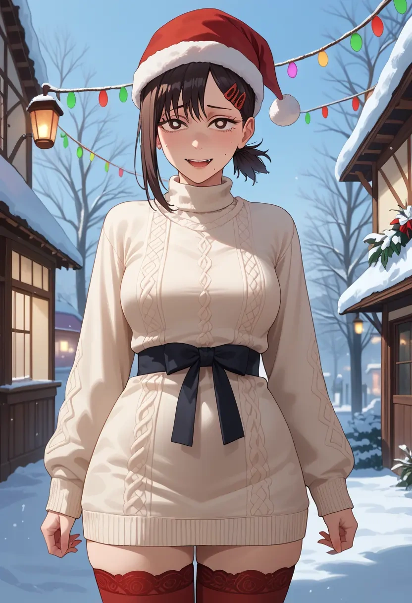 chainsaw_man,higashiyama_kobeni,Christmas,sweater dress,stockings  - 