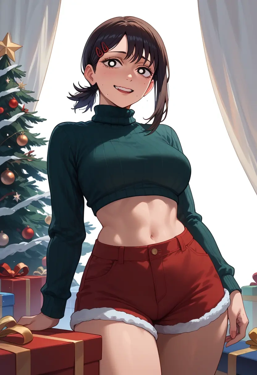 chainsaw_man,higashiyama_kobeni,Christmas,red velvet shorts,turtleneck sweater  - 