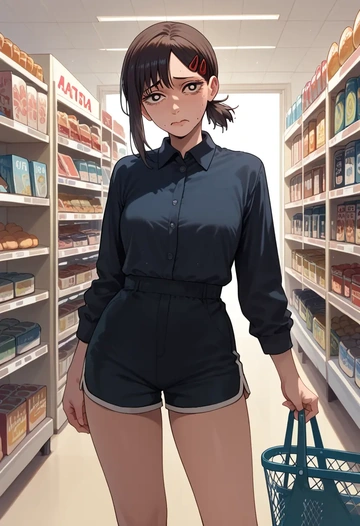 chainsaw_man,higashiyama_kobeni,tennis polo,skort  - AI generated anime art