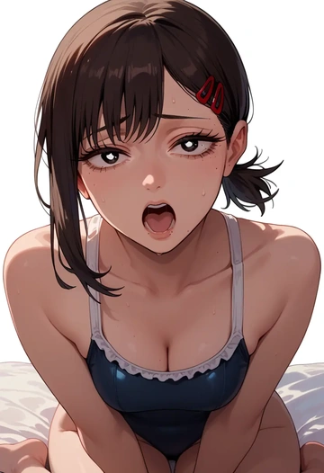 chainsaw_man,higashiyama_kobeni,retro style swimsuit,frilled neckline,bow detail  - AI generated anime art