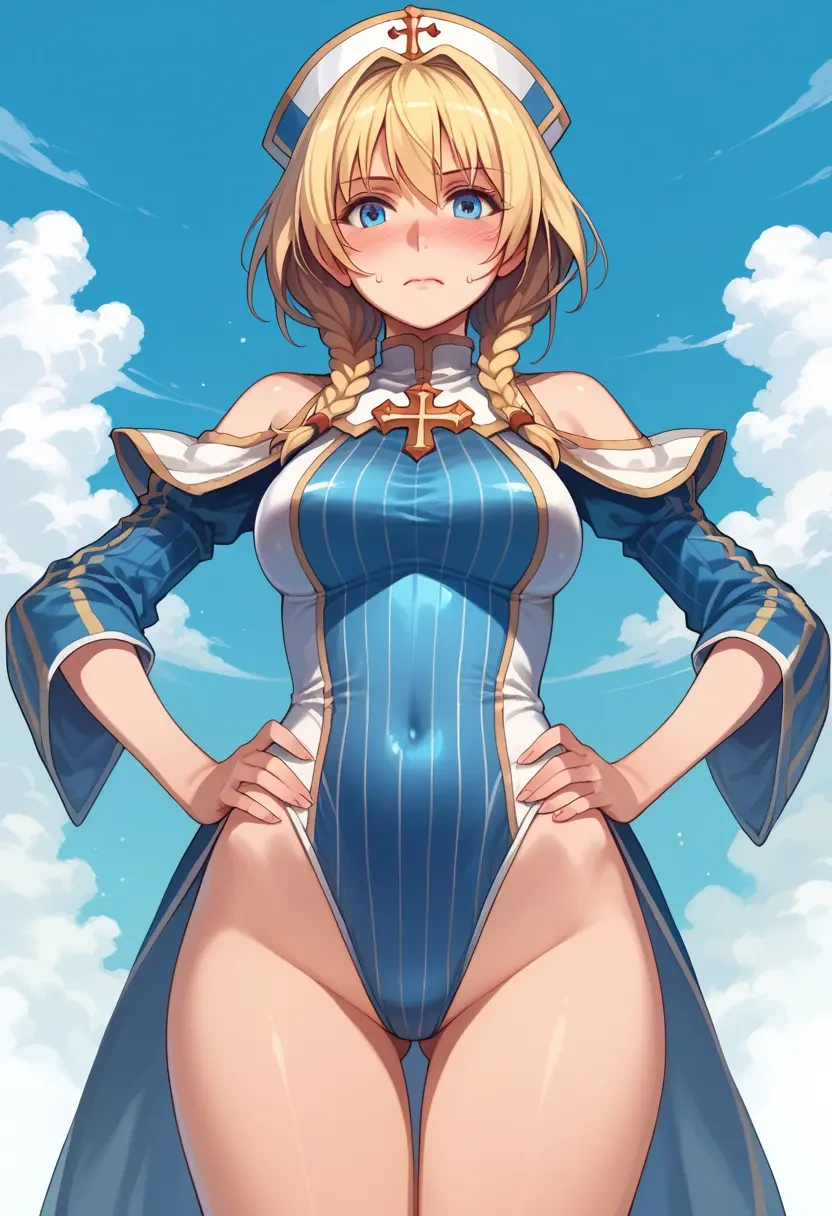 ragnarok_online,high_priest_(ragnarok_online),racerback swimsuit,striped trim,name tag patch  - 