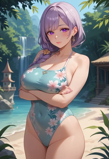 nijisanji,higuchi_kaede,swimsuit,floral print  - AI generated anime art