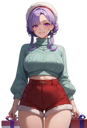 nijisanji,higuchi_kaede,Christmas,red velvet shorts,turtleneck sweater  - AI generated anime art