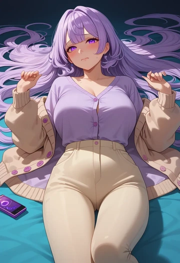 nijisanji,higuchi_kaede,cardigan,oversized,wide-leg pants  - AI generated anime art