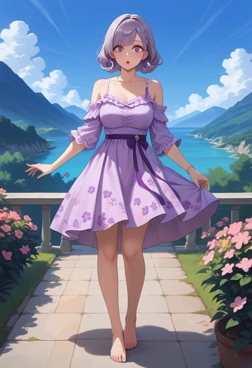 nijisanji,higuchi_kaede,silk slip dress,floral prints  - AI generated anime art