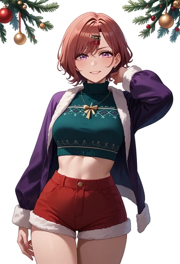 idolmaster,higuchi_madoka,Christmas,red velvet shorts  - AI generated anime art