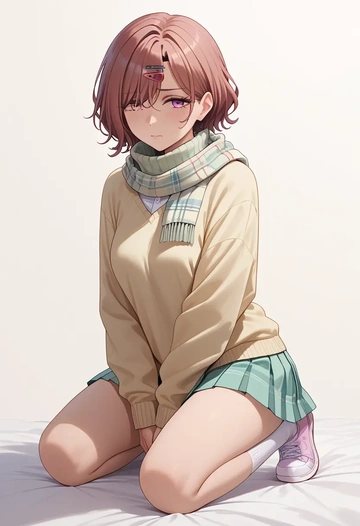 idolmaster,higuchi_madoka,spring,student uniform,knit sweater  - AI generated anime art