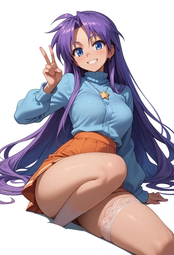 lucky_star,hiiragi_kagami,mini skirt, stockings  - AI generated anime art