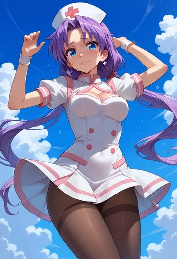 lucky_star,hiiragi_kagami,nurse, pantyhose,mini skirt  - AI generated anime art