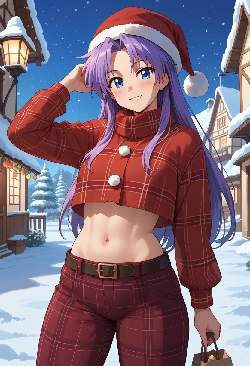 lucky_star,hiiragi_kagami,Christmas,plaid trousers  - 